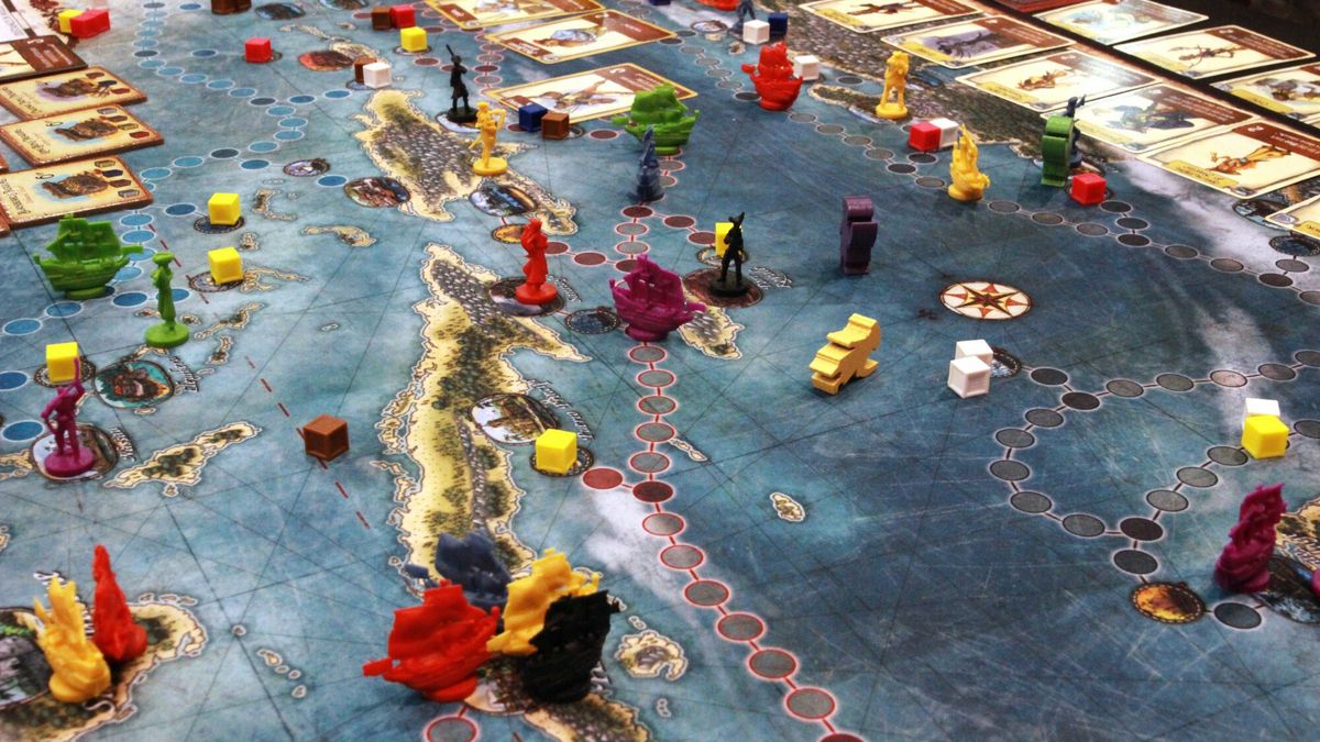 Targi gier planszowych Spiel 2019Fot. Marek Zajdler / East News  24-27.10.2019 Essen  Najwieksze swiatowe targi gier planszowych SPIEL 2019 w niemieckim Essen zgromadzily w tym roku 1200 wystawcow, ktorzy zaprezentowali ponad 1500 tytulow, a liczba zwiedzajacych przekroczyla rekordowe 200 tysiecy osob.  N/z: plansza gry o karaibskich piratachMarek Zajdler