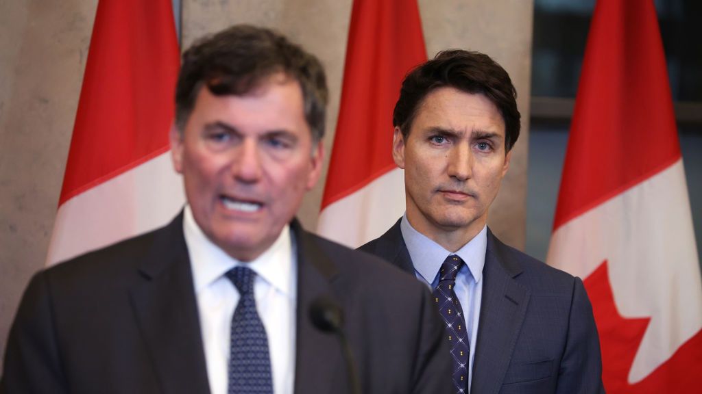 Prime Minister Justin Trudeau Holds News Conference
Justin Trudeau, Canada's prime minister, right, and Dominic LeBlanc, Canada's public safety, democratic institutions and intergovernmental affairs minister, during a news conference in Ottawa, Ontario, Canada, on Monday, Oct. 14, 2024. Canada and India expelled each others' most senior envoys, dramatically widening their rift as Canadian police levelled sweeping allegations that Indian diplomats and agents are implicated in "escalating" homicides and extortion.  Photographer: David Kawai/Bloomberg via Getty Images
Bloomberg
best photos, media conference, north american, best photo, canada government, americas, press, news conference, canadian, presser, media