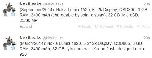 Specyfikacja Nokia Lumia 1820 i Lumia 1525