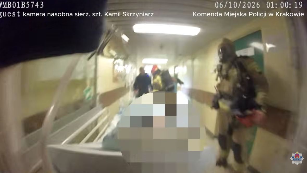 Chwile grozy w szpitalu Rydygiera w Krakowie. Jest nagranie z kamer nasobnych