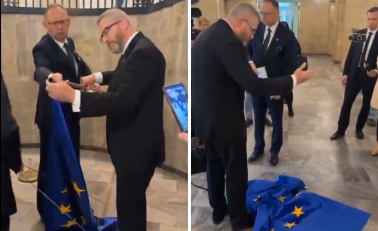 Wytarł flagą buty. Do sieci trafiło nagranie z Braunem