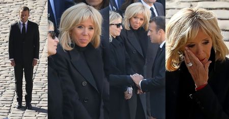 Zasmucona Brigitte Macron ociera łzy na pogrzebie Charlesa Aznavoura (ZDJĘCIA)