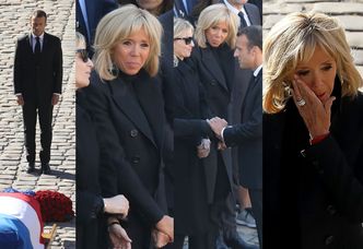 Zasmucona Brigitte Macron ociera łzy na pogrzebie Charlesa Aznavoura (ZDJĘCIA)