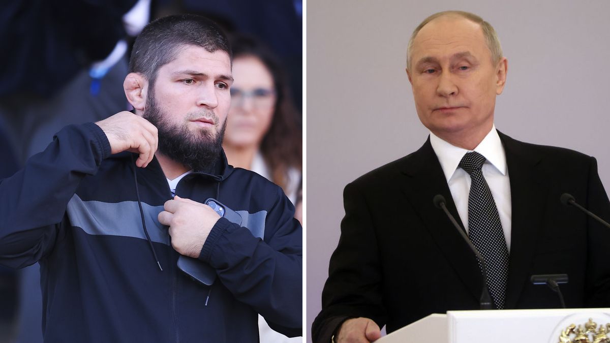 Na zdjęciu od lewej: Chabib Nurmagomiedow i Władimir Putin