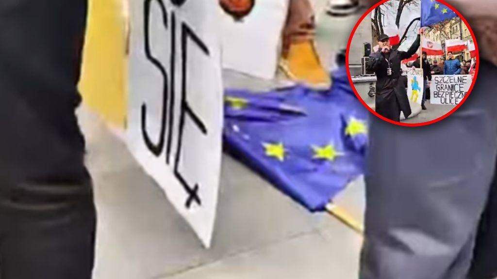 Kontrowersyjne sceny w Toruniu. Demonstranci podeptali flagę UE