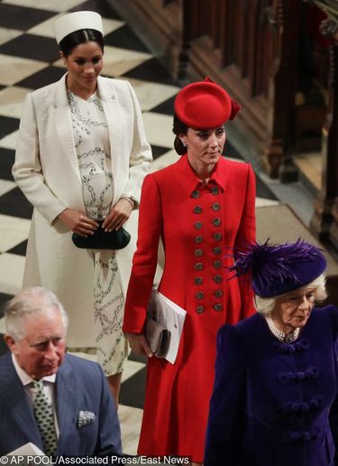 Britain's Kate, Duchess of Cambridge and Meghan, Duchess of Sussex leave after attending the Commonwealth Service at Westminster Abbey in London, Monday, March 11, 2019. Commonwealth Day has a special significance this year, as 2019 marks the 70th anniversary of the modern Commonwealth - a global network of 53 countries and almost 2.4 billion people, a third of the world's population, of whom 60 percent are under 30 years old. (AP Photo/Kirsty Wigglesworth, Pool)