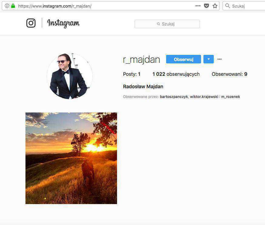 Radosław Majdan założył profil na Instagramie
