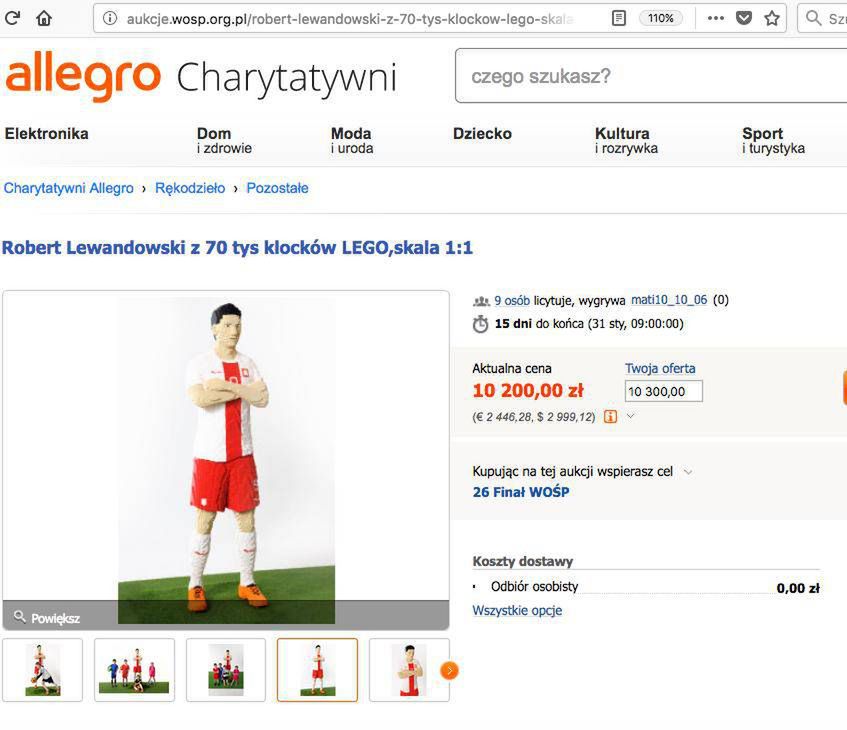 WOŚP 2018: Robert Lewandowski z klocków Lego