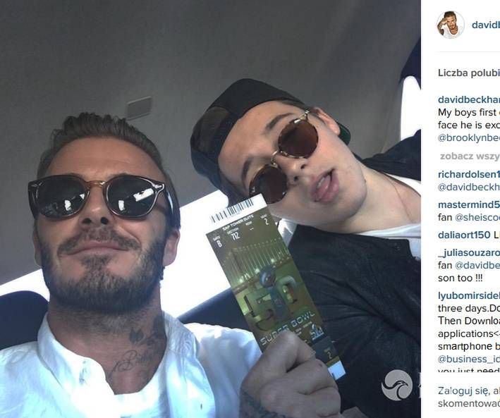 David i Brooklyn Beckham w drodze na Super Bowl