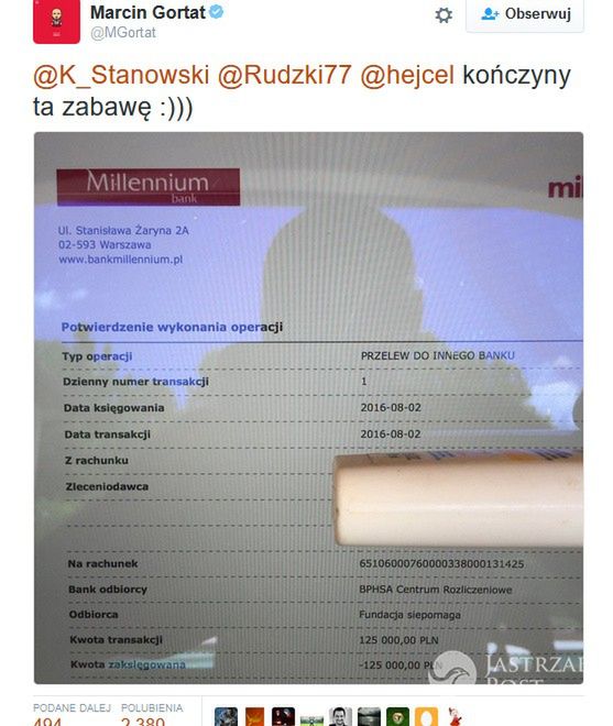 Marcin Gortat wpłacił 125 tysięcy na konto chorego chłopca
