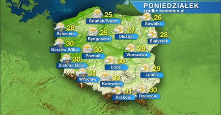 Poniedziałek z burzami na zachodzie. Od wtorku upalnie w całym kraju