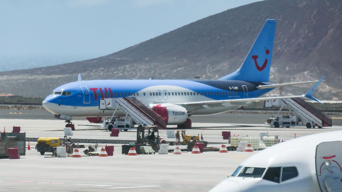 TUI Airways Boeing 737 MAX 8 airplane grounded at Tenerife South - Reina Sofia International Airport TSF GCTS in Tenerife, Canary Islands in Spain, the aircraft has the registration G-TUMF. The plane is grounded with wheels and engines covered since March 12, 2019 as the EASA - European Union Aviation Safety Agency suspended all flight operations of the 737 MAX 8 and 737 MAX 9 with a safety directive because of the MCAS system failure resulting two accidents of the same new aircraft type. The aircraft has the name is Malaga, it arrived from Manchester MAN  to Tenerife Sur TFS with flight number BY2202 but didn't return to Manchester. TUI Airways, formerly Thomson Airways BY TOM TOMJET is the largest charter airline in the world and Tour Operator, the airline already had in service 6 Boeing 737 MAX 8 and 14 Boeing 737 MAX 10 in order. TUI connects Tenerife South Airport to many destinations in United Kingdom, Belgium, Germany and Netherlands as scheduled or summer charter holidays flights. (Photo by Nicolas E