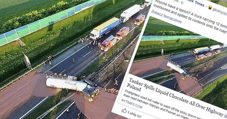 Międzynarodowa sława TIR-a, z czekoladą na A2. Internauci żyją wypadkiem z Polski