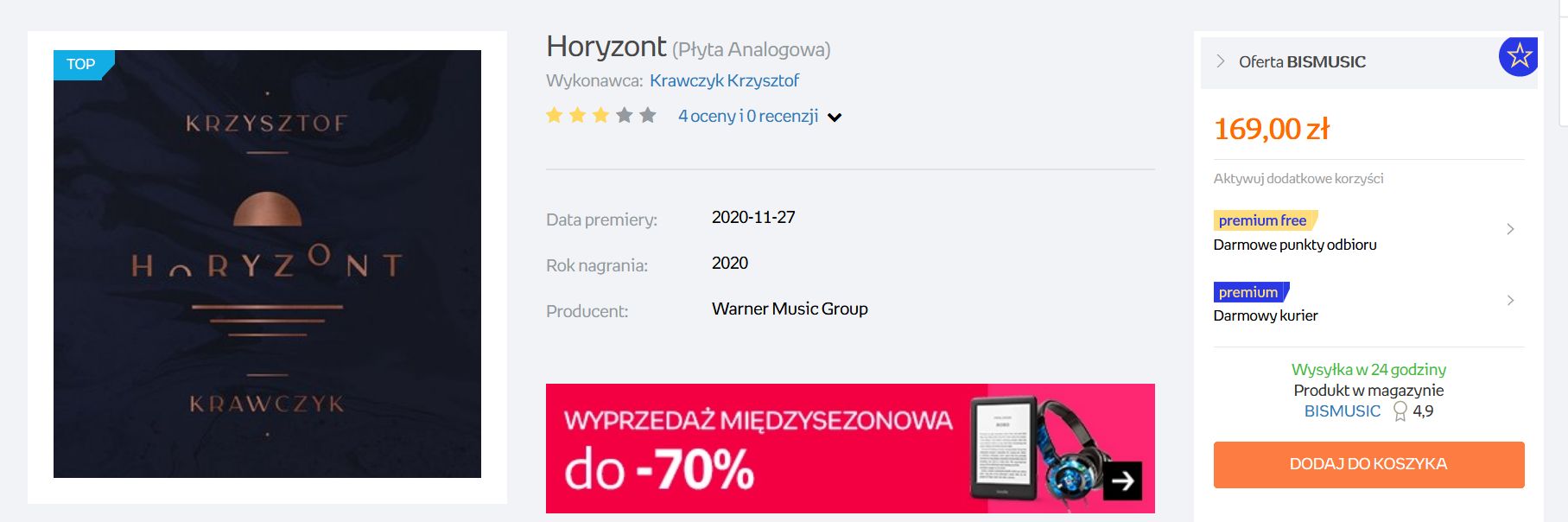 Empik podwyższa cenę po śmierci Krawczyka. Płyta artysty droższa o 100 zł