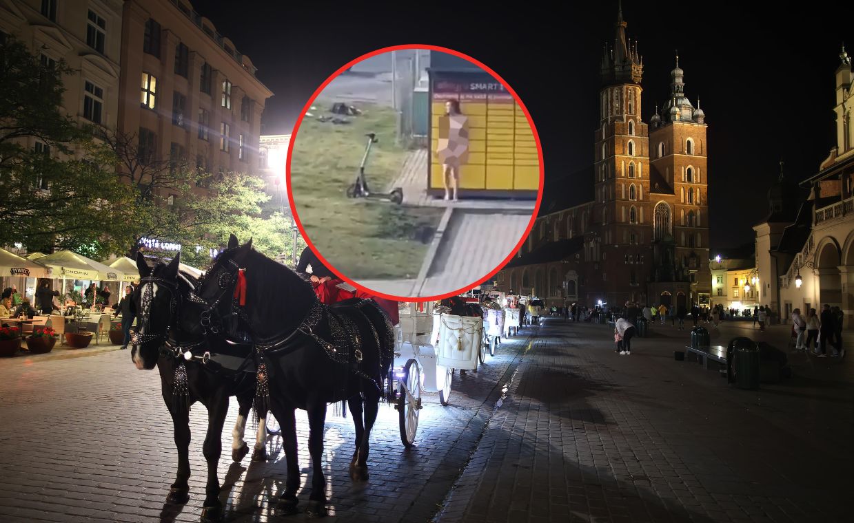 Naga sesja przed paczkomatem w Krakowie. W środku dnia