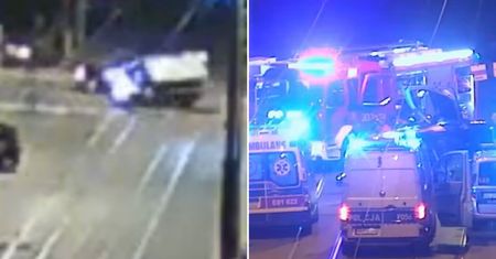 Uderzył w radiowóz. Funkcjonariusze byli zakleszczeni. Nagranie z Łodzi