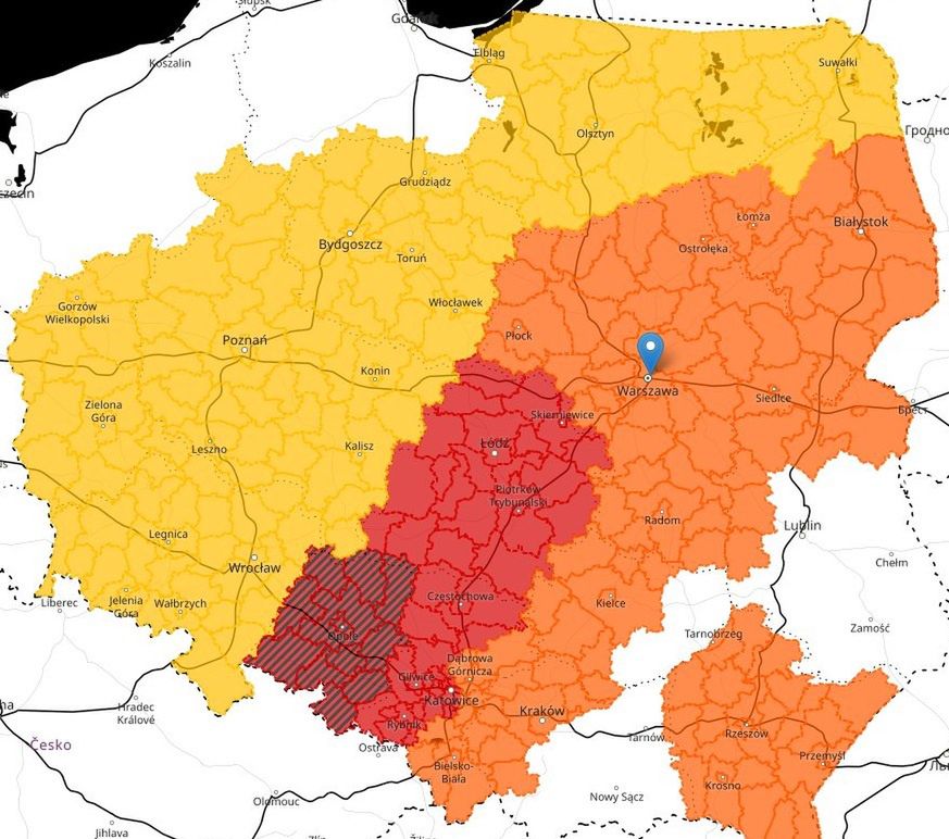 Łowcy burz. Mapa pokazuje stopnie ostrzeżeń IMGW