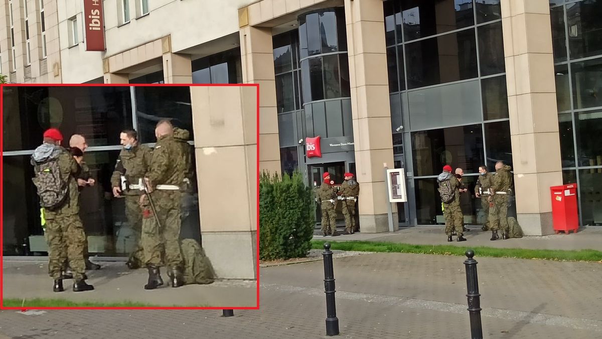 Żandarmeria Wojskowa przed warszawskim hotelem