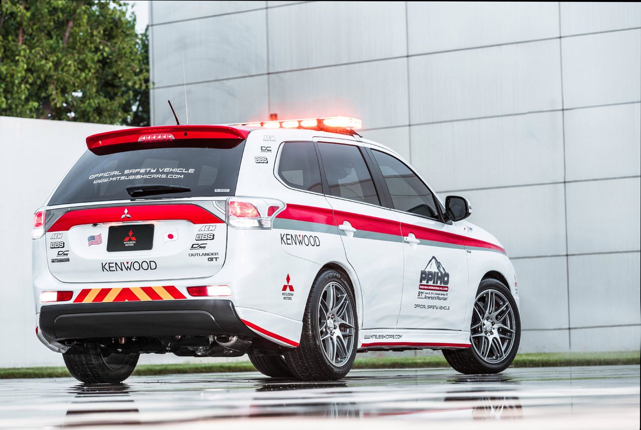 The completely redesigned 2014 Mitsubishi Outlander crossover will be the âOfficial Safety Vehicleâ for the 91st running of the Pikes Peak International Hill Climb (PPIHC) to be held on June 30, 2013. The legendary Mitsubishi Lancer Evolution high-performance sports sedan will also join the dynamic new 2014 Mitsubishi Outlander crossover as a supplemental safety vehicle.