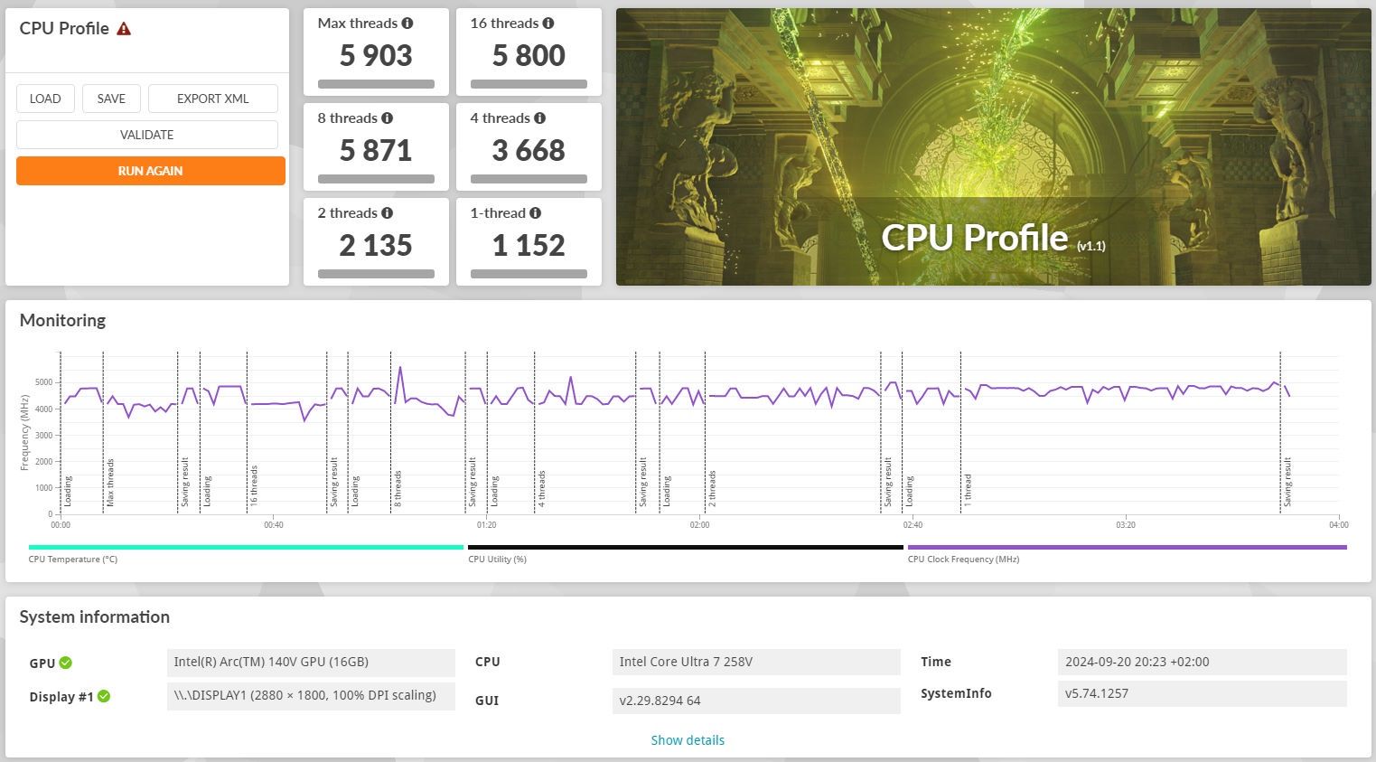 ASUS Zenbook S 14 UX5406S - 3DMark CPU Profile