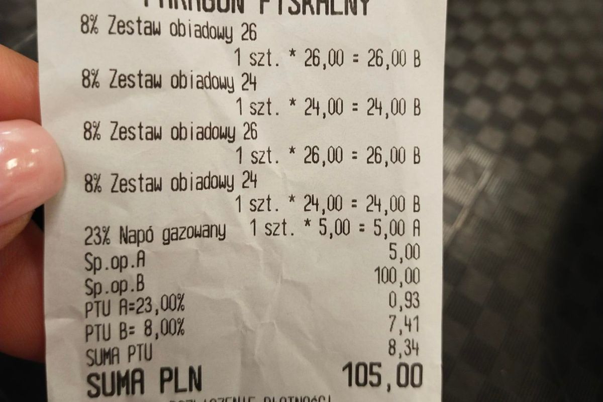Paragon za obiad dla czterech osób