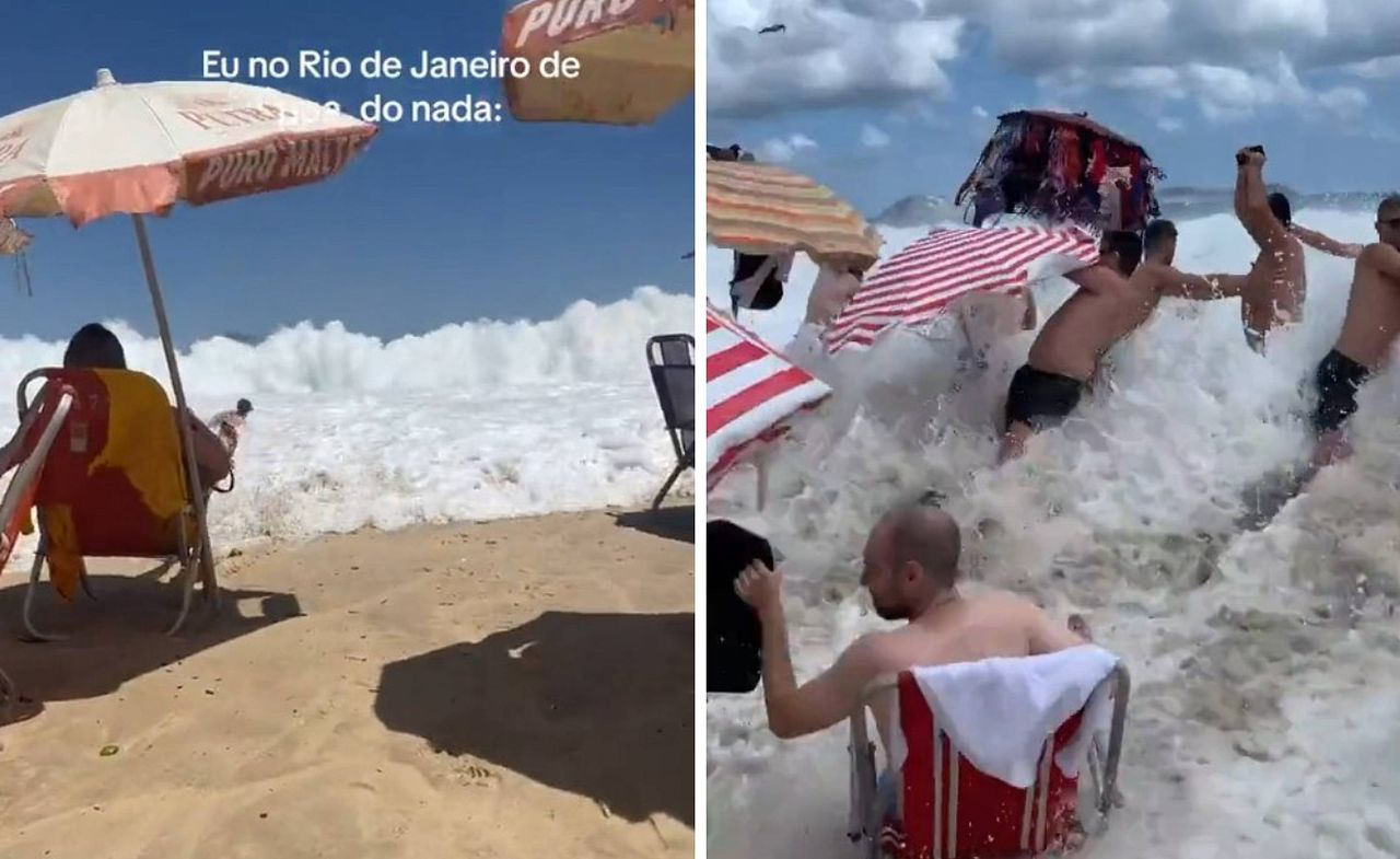 Wielka fala na plaży w Rio de Janeiro