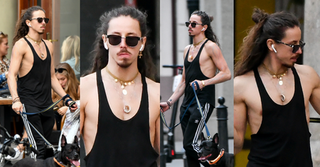Michał Szpak pręży wyćwiczoną klatę na spacerze z psem