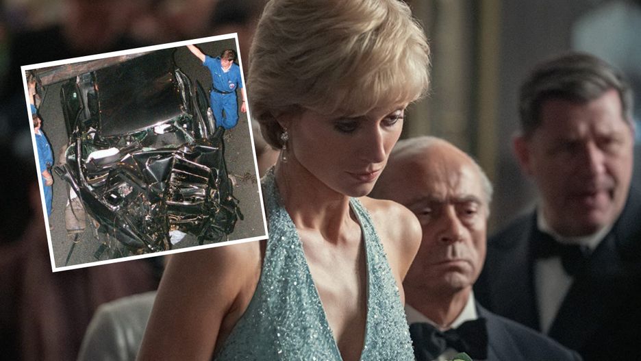 Elizabeth Debicki jako Diana i prawdziwy wrak jej mercedesa