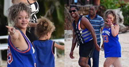 Naturalna Rihanna świeci pośladkami na plaży w towarzystwie A$APA Rocky'ego (ZDJĘCIA)