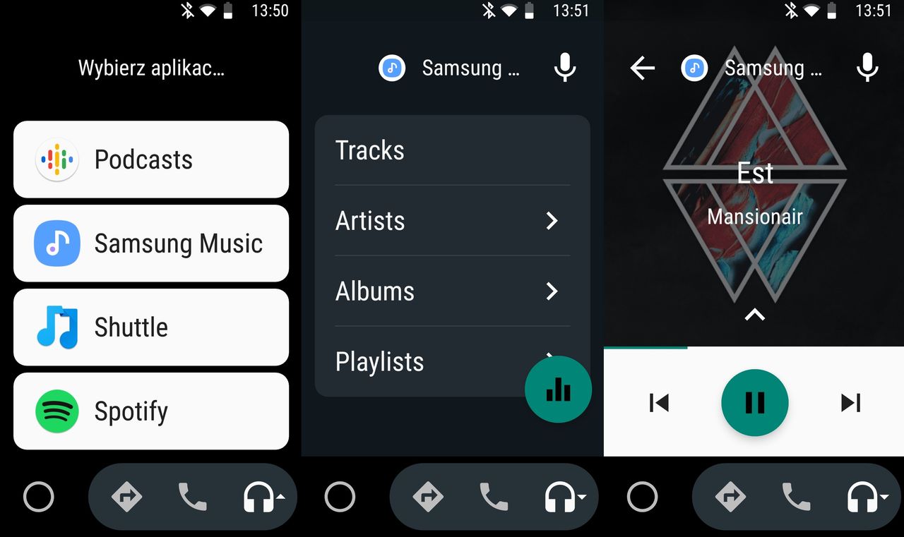 Samsung Music w Androidzie Auto w smartfonie.