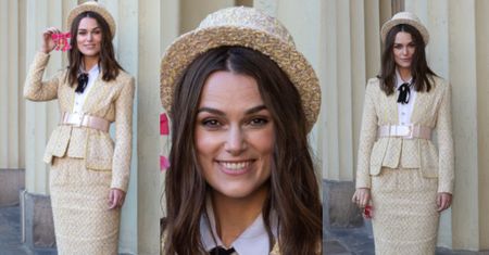 Podniecona Keira Knightley odbiera Order Imperium Brytyjskiego w kostiumie Chanel