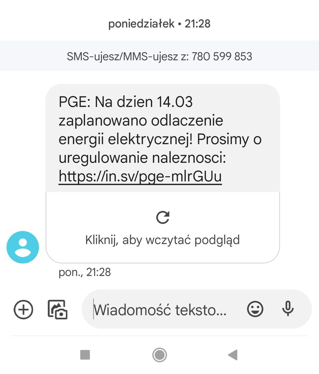 Przekład fałszywego SMS-a przesłany nam przez czytelnika