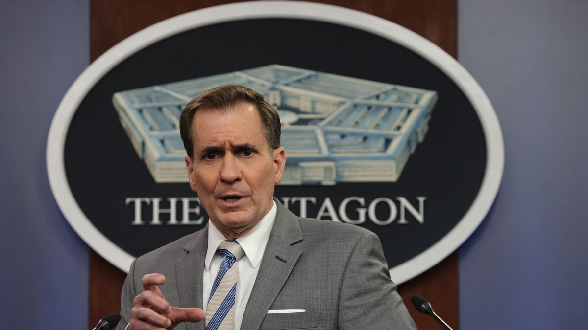 ARLINGTON, VIRGINIA - APRIL 11: Pentagon Press Secretary John Kirby speaks during a news briefing at the Pentagon April 11, 2022 in Arlington, Virginia. Kirby spoke on various topics including Russia’s invasion of Ukraine. (Photo by Alex Wong/Getty Images)