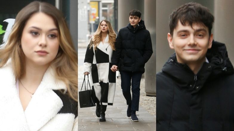 Sylwia Przbysz i Jan Dąbrowski przed budynkiem "Dzień Dobry TVN"