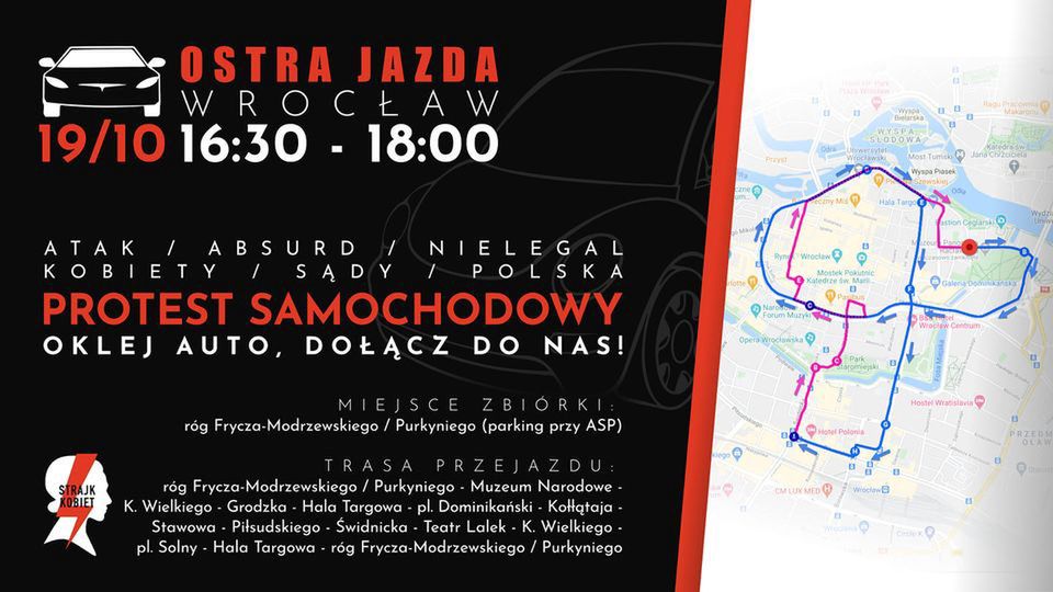 Wrocław. Ostra jazda. Kobiety zaprotestują na ulicach w samochodach opatrzonych plakatami