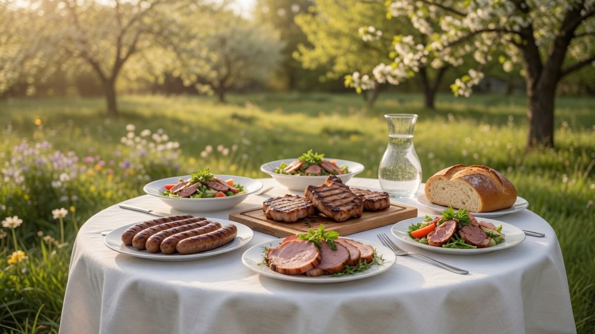 Majówka, grill, kiełbasy, karkówka, steki
