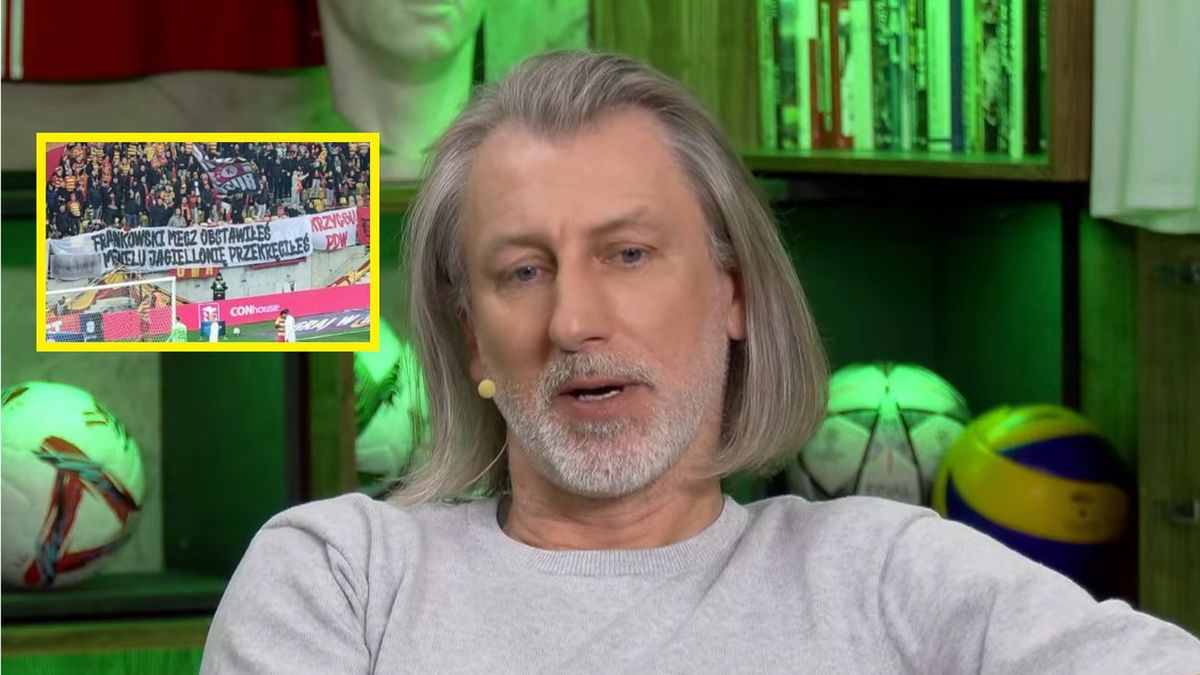 YouTube / Na zdjęciu: Kamil Kosowski i transparent na meczu Jagiellonia - Raków