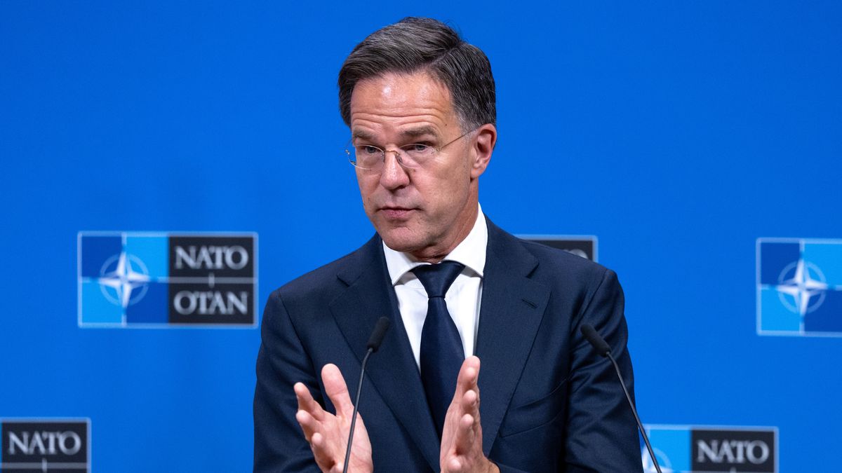 BRUSSELS, BELGIUM - MAY 28: Secretary General of NATO Mark Rutte speaks during a joint press conference with Kristrún Frostadóttir, Prime Minister of Iceland, on May 28, 2025 at NATO headquarters in Brussels, Belgium. (Photo by Omar Havana/Getty Images)