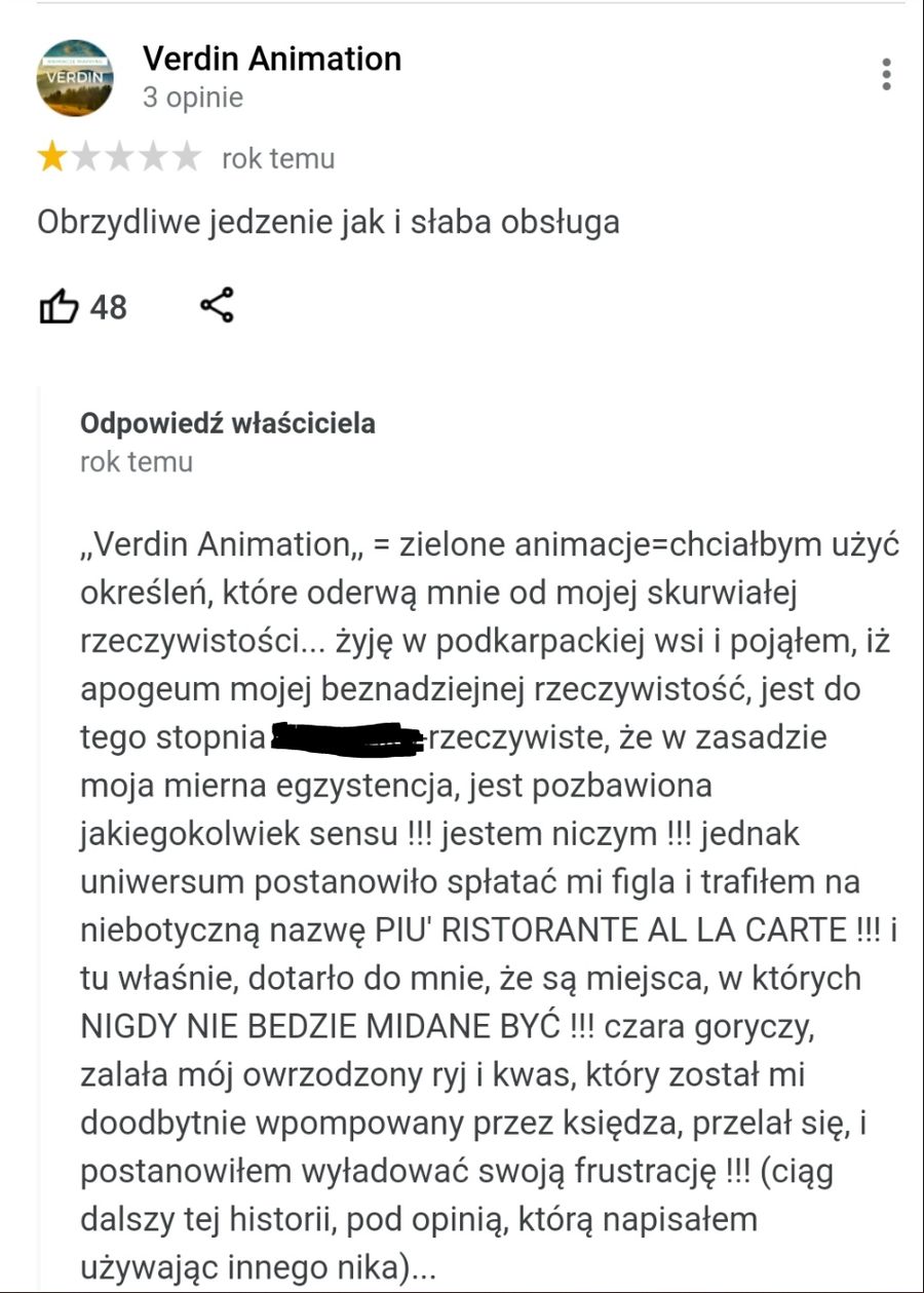 Skandaliczne komentarze "właściciela" restauracji PIU z Bielan Wrocławskich