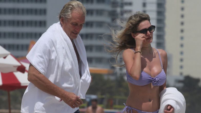 Dolph Lundgren  "przyłapany" na plaży z 39 lat młodszą żoną
