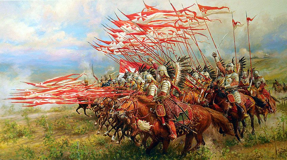 Obraz Mirosława Szeiba przedstawiający szarżę husarii pod Wiedniem w 1683 r.