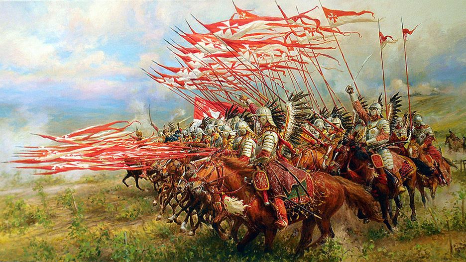 Obraz Mirosława Szeiba przedstawiający szarżę husarii pod Wiedniem w 1683 r.