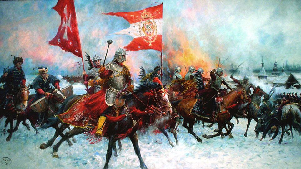 Bitwa pod Moskwą, 31 marca 1611 roku. Wojsko polskie rozbiło w niej kilkunastokrotnie liczniejszą armię Andrieja Zacharowicza Proszowieckiego, Wasyla Fiedorowicza Masalskiego i Artemija Izmaiłowa. Obraz Michała Szeiba.