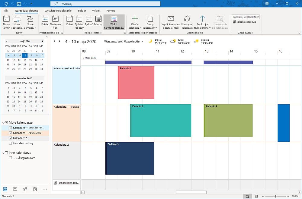 Microsoft Outlook widok harmonogram