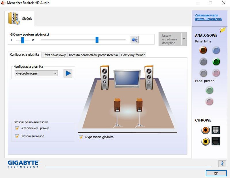 Tradycyjna konfiguracja w Windows dla kwadrofonii