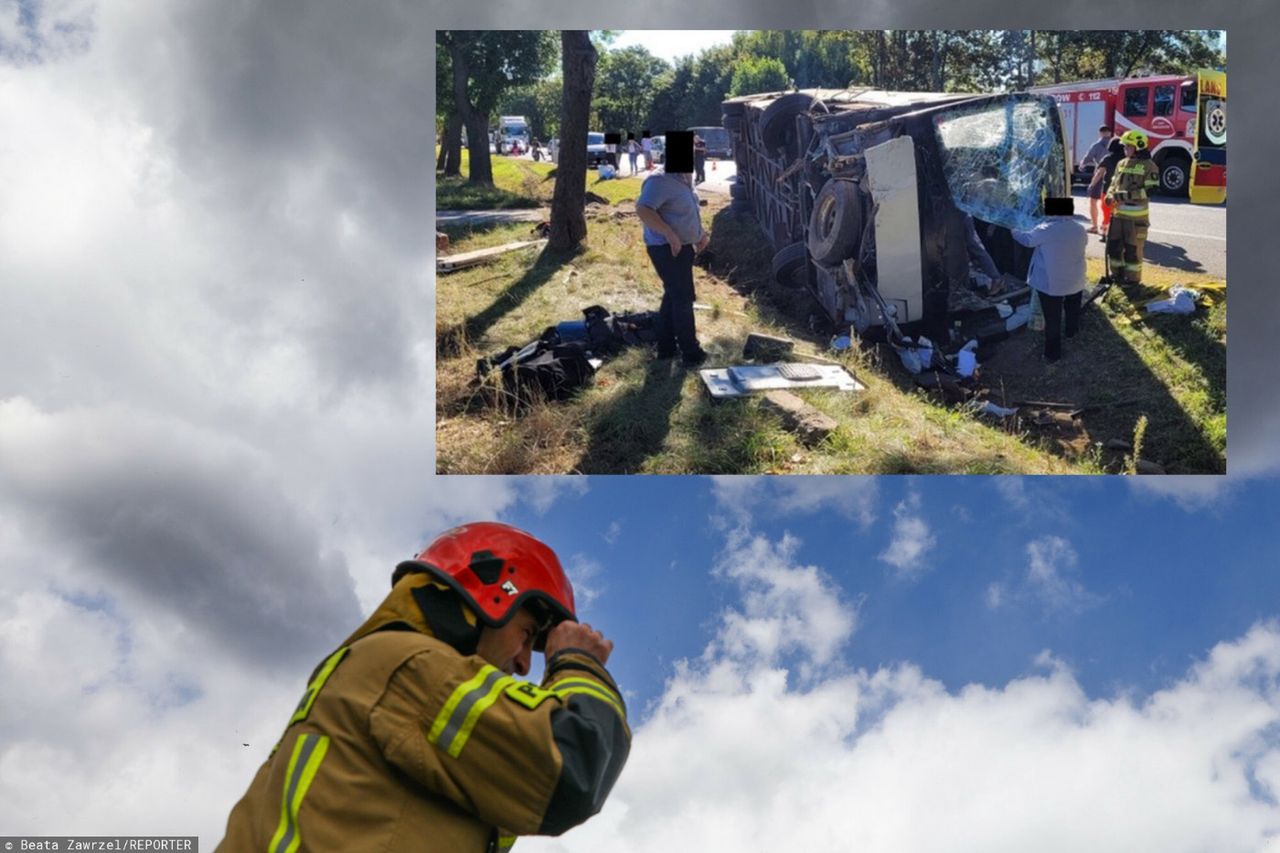 Groźny wypadek na krajowej dwójce. Białoruski autobus wpadł do rowu