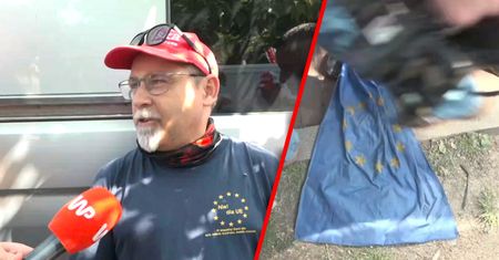 Skandal na proteście Solidarności. Użył flagi UE jako wycieraczki