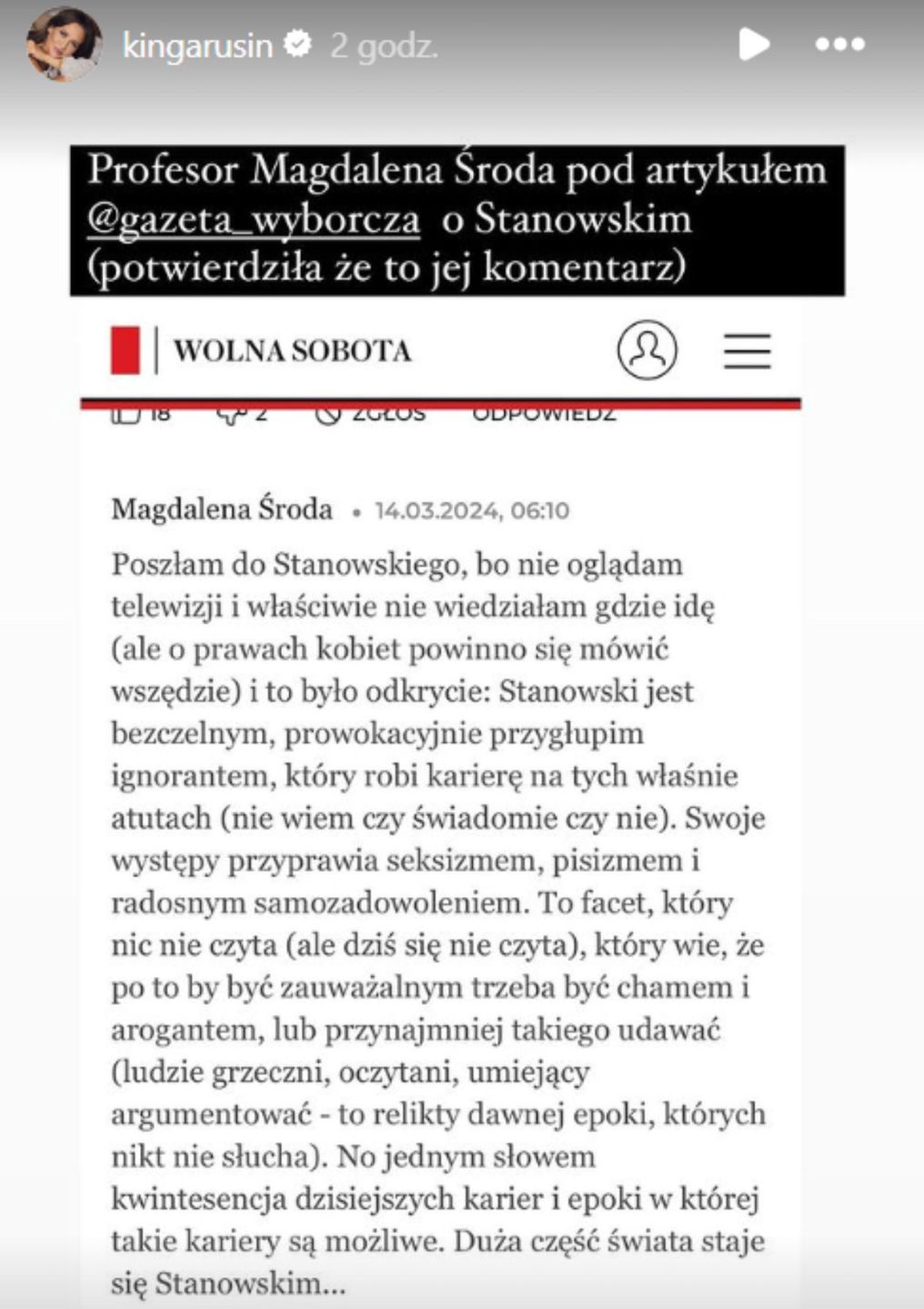 Kinga Rusin udostępniła wpis