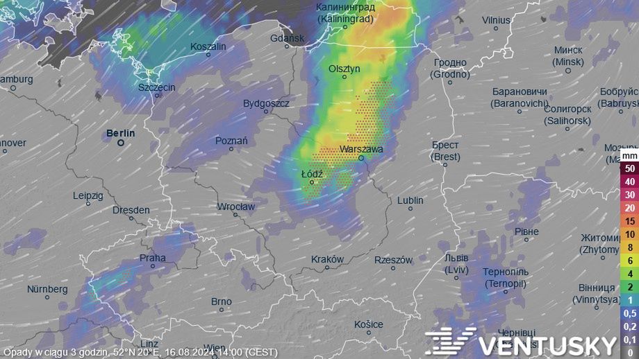 Prognoza opadów deszczu w piątek 16 sierpnia