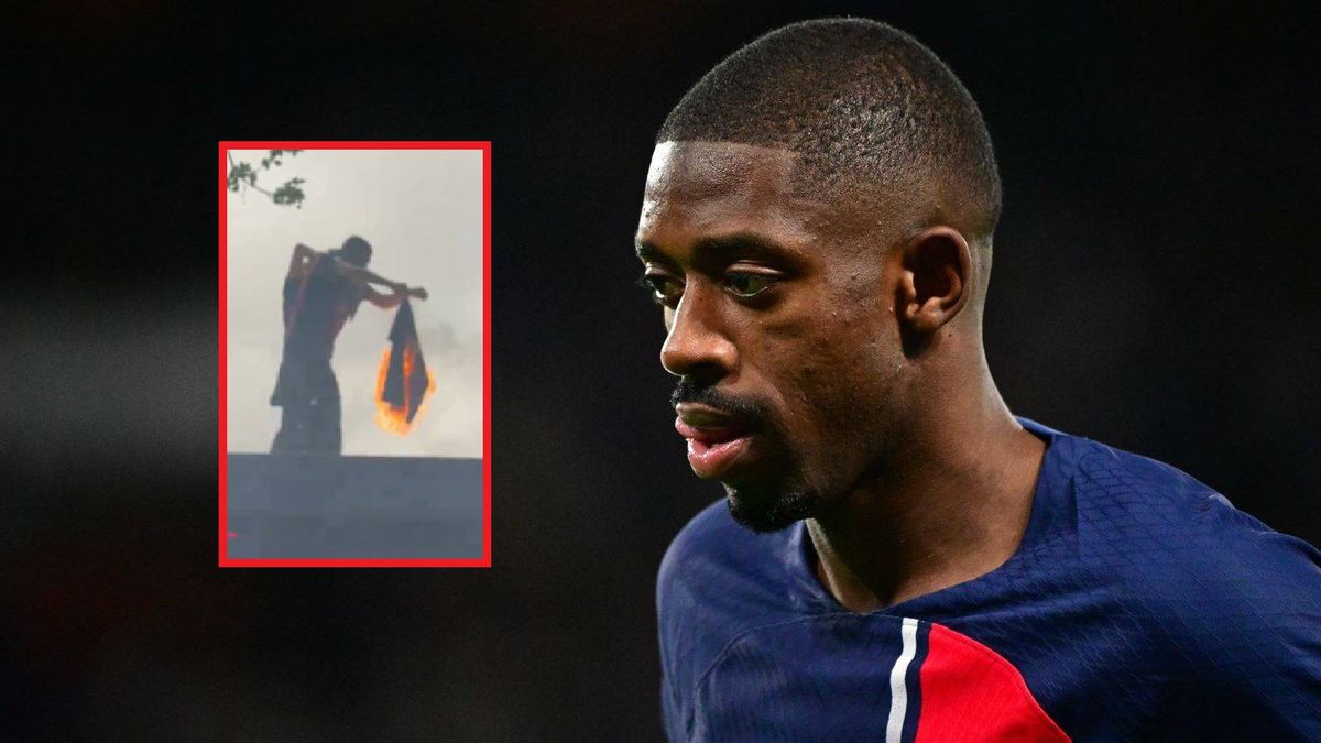 Getty Images / Christian Liewig - Corbis/Corbis via Getty Images / Na zdjęciu Ousmane Dembele, w ramce kbice Barcelony palący koszulkę z jego nazwiskiem